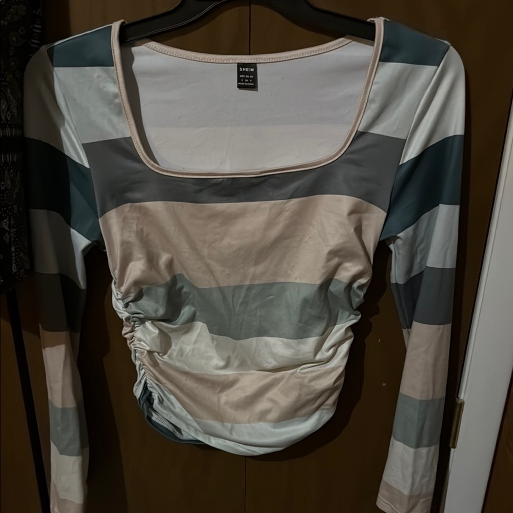 SHEIN Green and Blue Ruched Long Sleeve Bodysuit